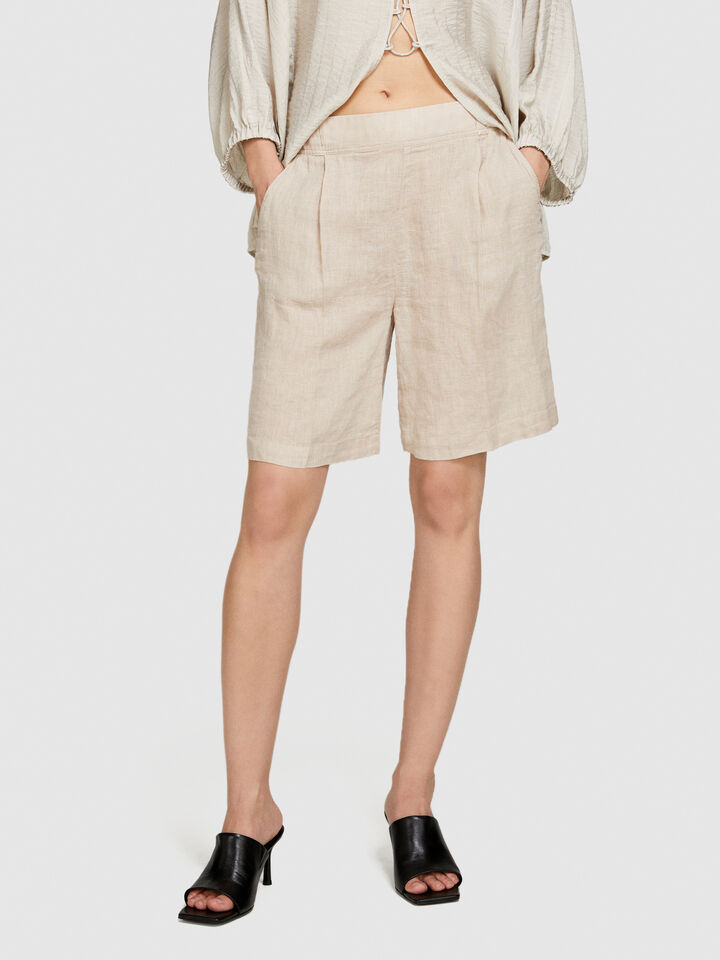 100% linen bermudas - women's shorts - Beige | Sisley image number 4